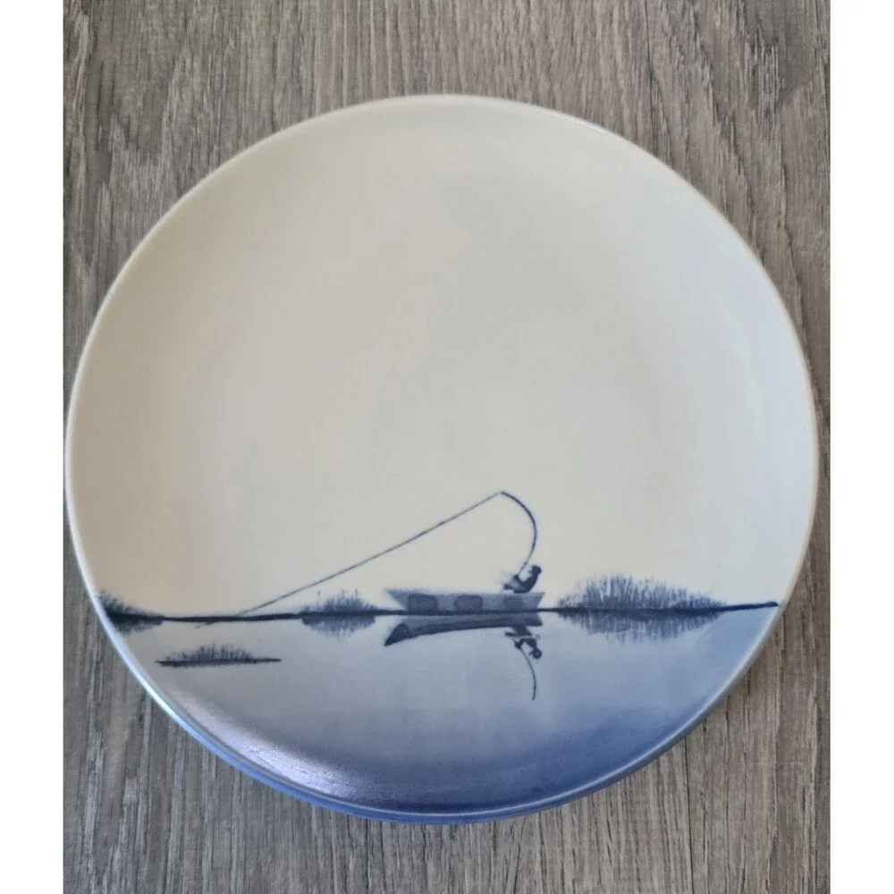 Blue White Fishing Lake On Pottery Wall / Salad Plate 7.5